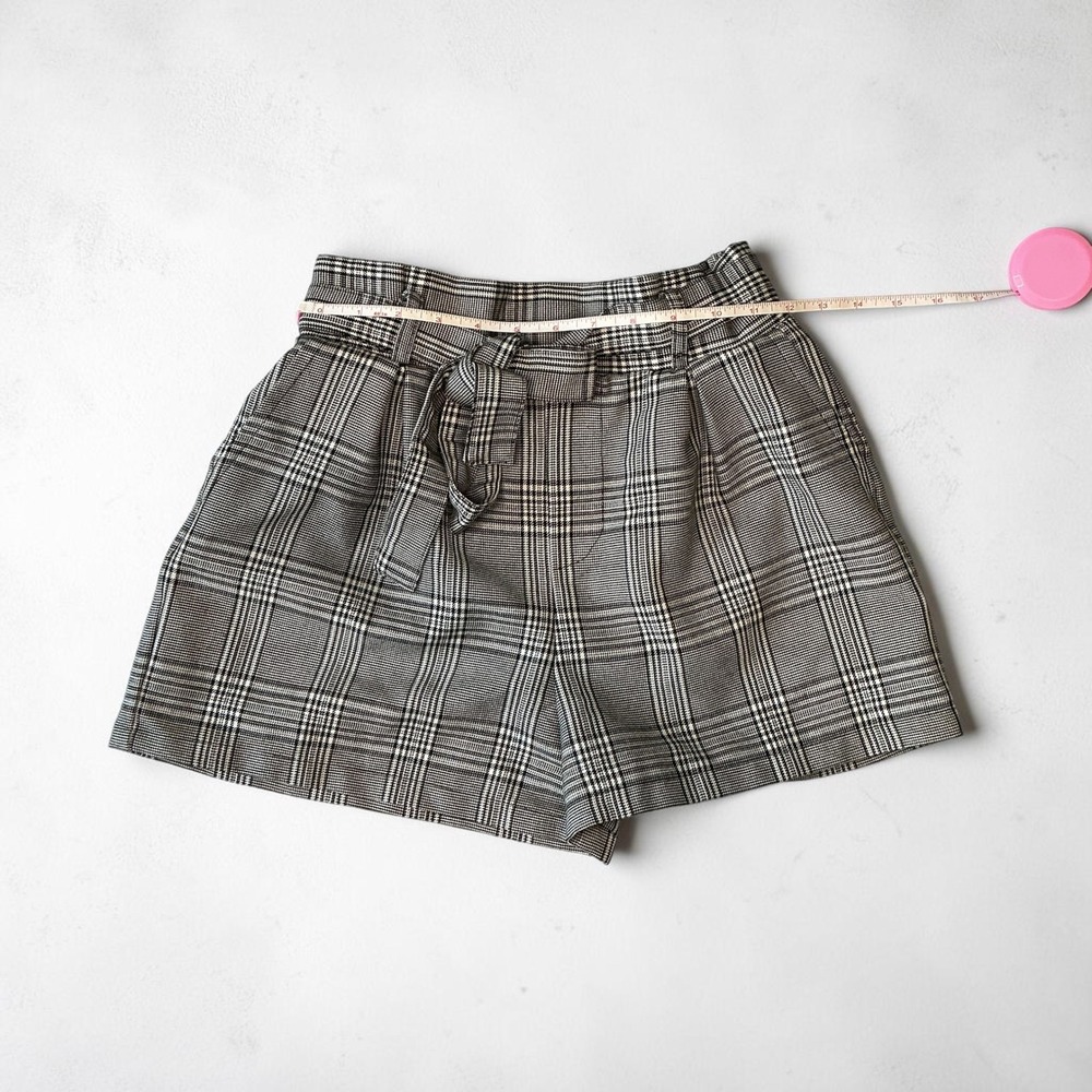 Forever 21 Glen Plaid Paperbag Waist Skort Black White Small Tie Belt Pockets
